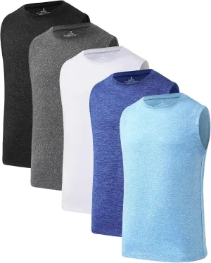 Star Vibe 5 Pack Boys Tank Tops Dry-Fit, Moisture Wicking Active Athletic Shirts Sleeveless Performance T-Shirts for Kids