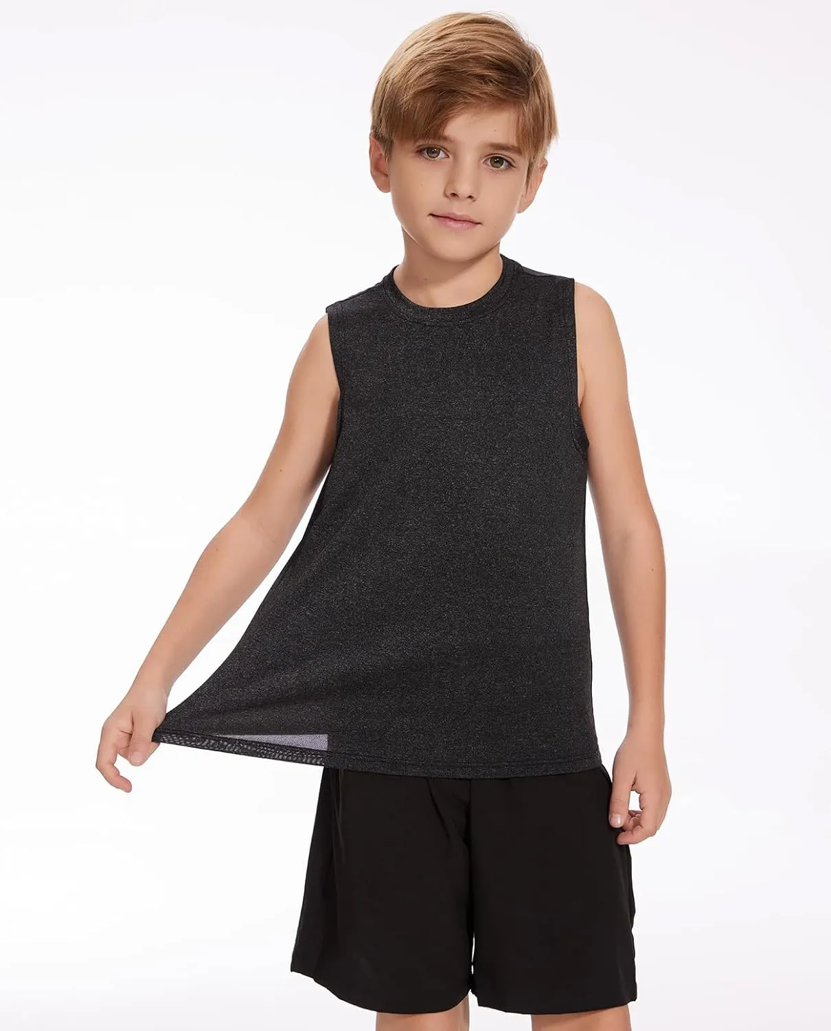 Star Vibe 5 Pack Boys Tank Tops Dry-Fit, Moisture Wicking Active Athletic Shirts Sleeveless Performance T-Shirts for Kids