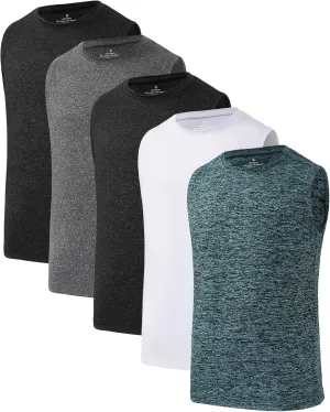 Star Vibe 5 Pack Boys Tank Tops Dry-Fit, Moisture Wicking Active Athletic Shirts Sleeveless Performance T-Shirts for Kids