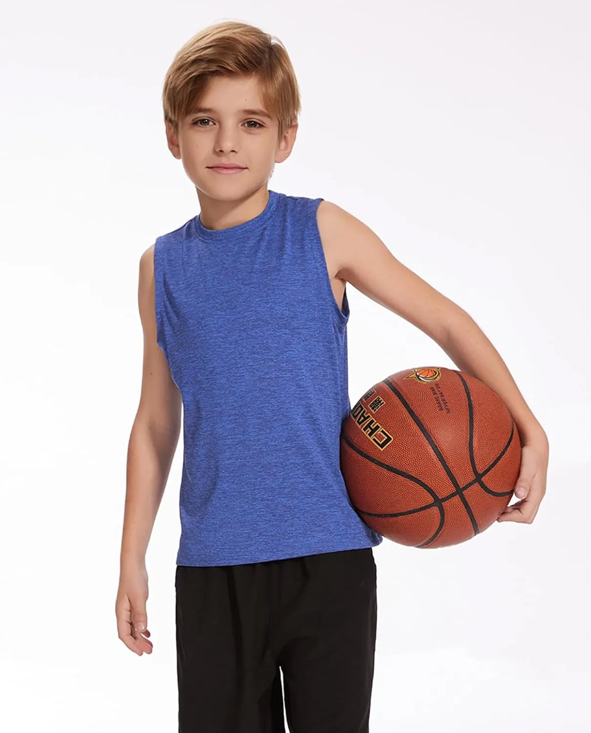 Star Vibe 5 Pack Boys Tank Tops Dry-Fit, Moisture Wicking Active Athletic Shirts Sleeveless Performance T-Shirts for Kids