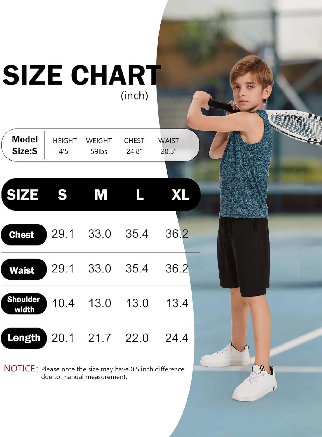 Star Vibe 5 Pack Boys Tank Tops Dry-Fit, Moisture Wicking Active Athletic Shirts Sleeveless Performance T-Shirts for Kids