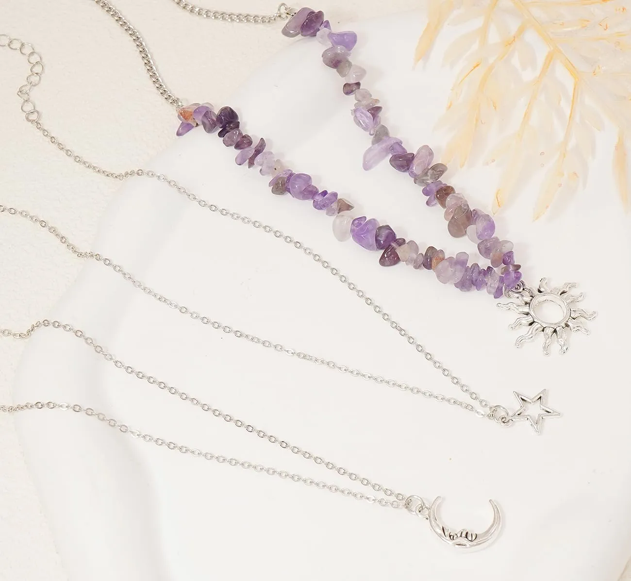 Stone Necklace Layered Choker Necklace Boho Natural Stone Pendant Necklace for Women
