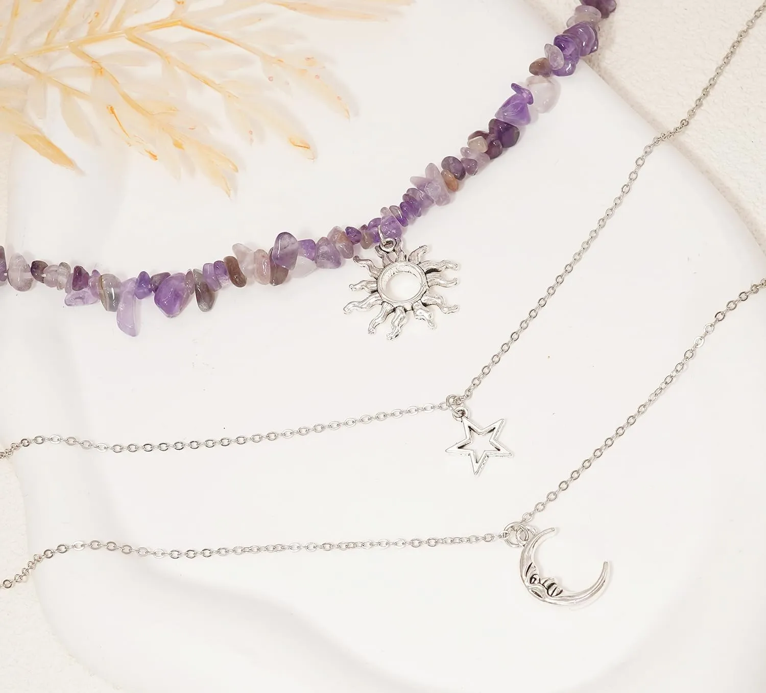 Stone Necklace Layered Choker Necklace Boho Natural Stone Pendant Necklace for Women