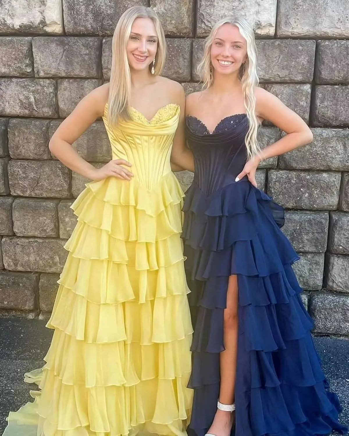 Strapless Prom Dresses for Women 2025 Formal Gowns with Slit Tiered Chiffon Corset Long Evening Party Dress