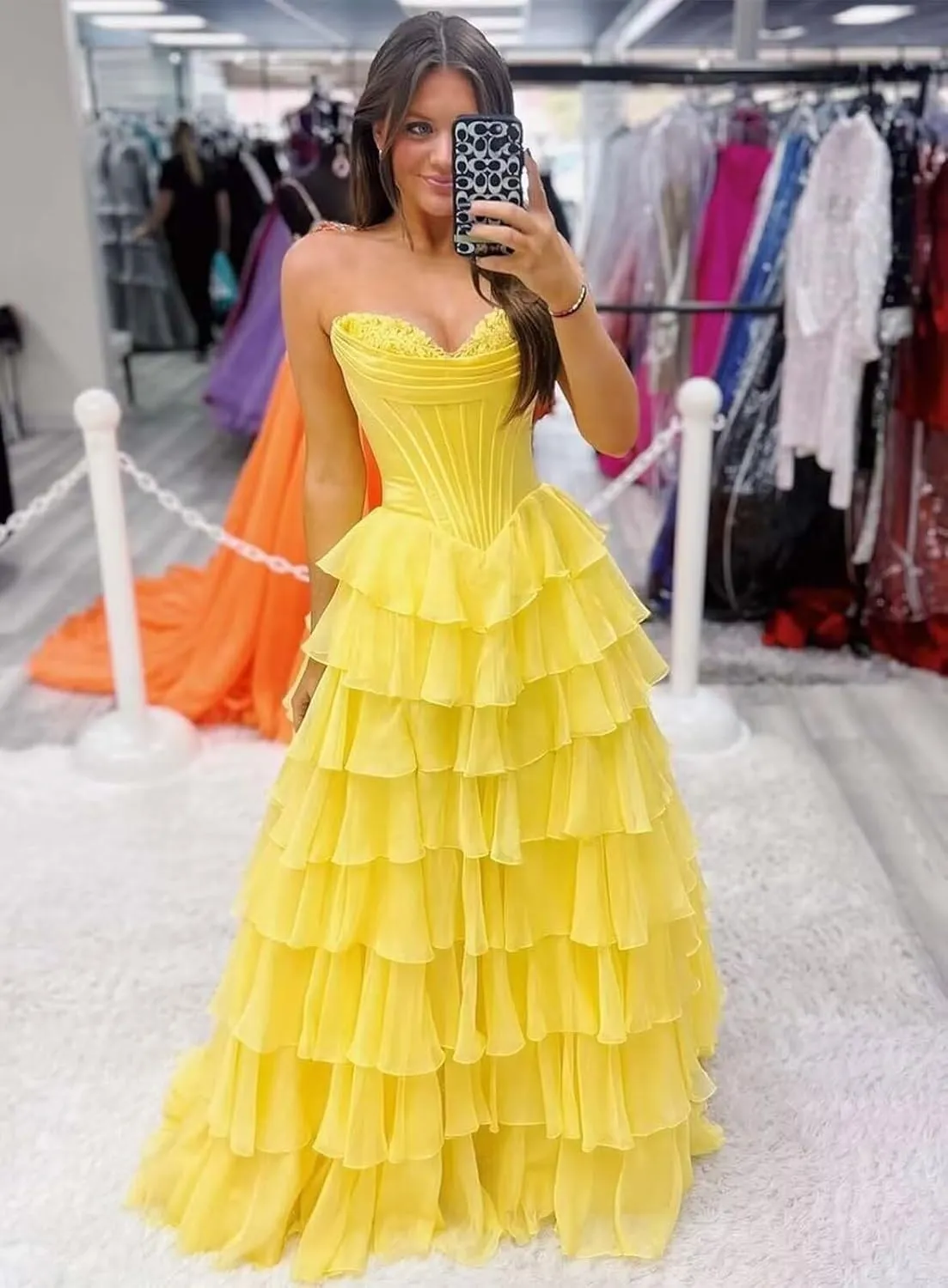 Strapless Prom Dresses for Women 2025 Formal Gowns with Slit Tiered Chiffon Corset Long Evening Party Dress