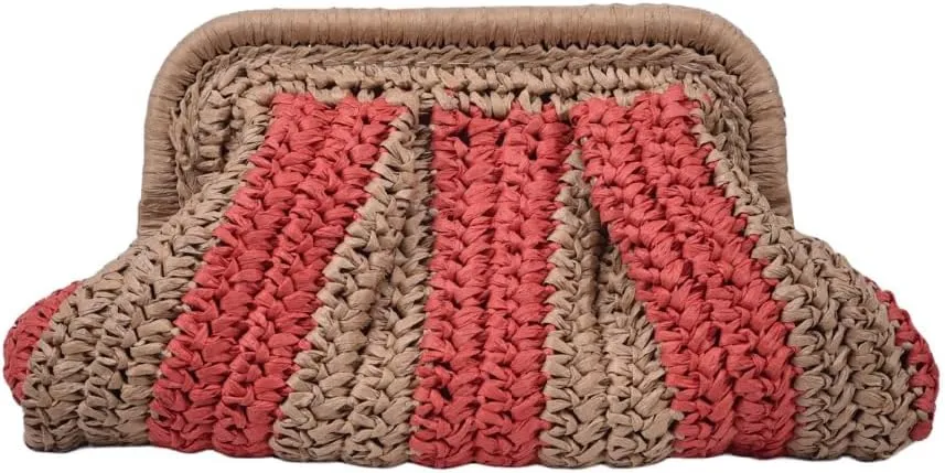 Straw Clutch Handbag Handmade Clutch Purse Cloud Dumpling Bag Striped Woven Handbag Designer Weaving Pouch for Out