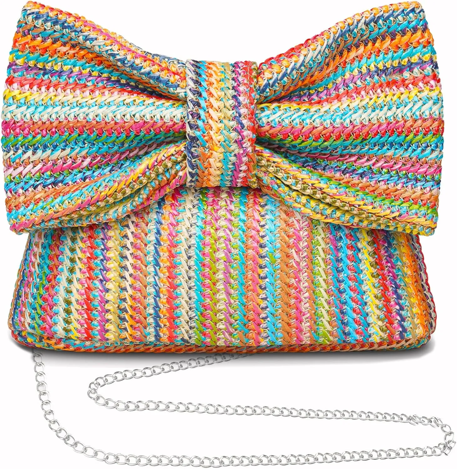 Straw Clutch Purse for Women, Bow Woven Beach Bag, Summer Evening Purse Vacation Handbag