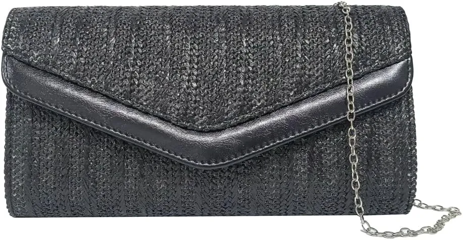 Straw Clutch Purse for Women Summer Beach Envelope Evening Shoulder Bag Woven Wedding Travel Party Crossbody Bag