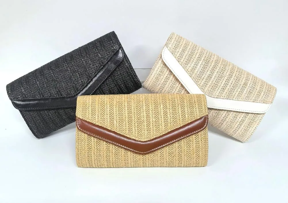 Straw Clutch Purse for Women Summer Beach Envelope Evening Shoulder Bag Woven Wedding Travel Party Crossbody Bag