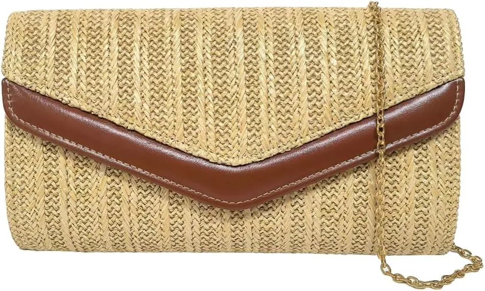 Straw Clutch Purse for Women Summer Beach Envelope Evening Shoulder Bag Woven Wedding Travel Party Crossbody Bag