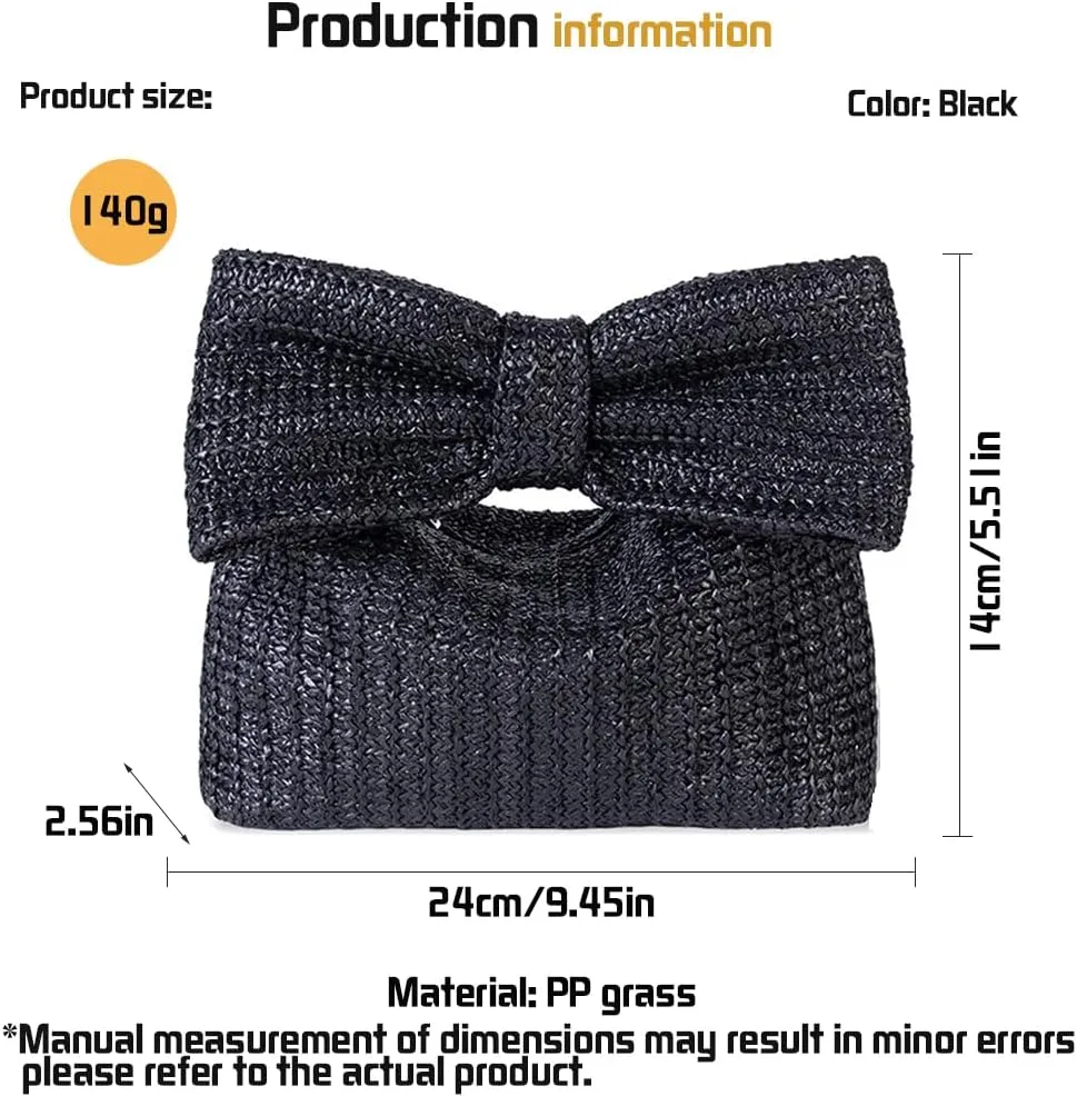 Straw Clutch Purse for Women, Summer Handmade Woven Bow Purse and Handbag Evening Bag for Beach Party Wedding Vacation