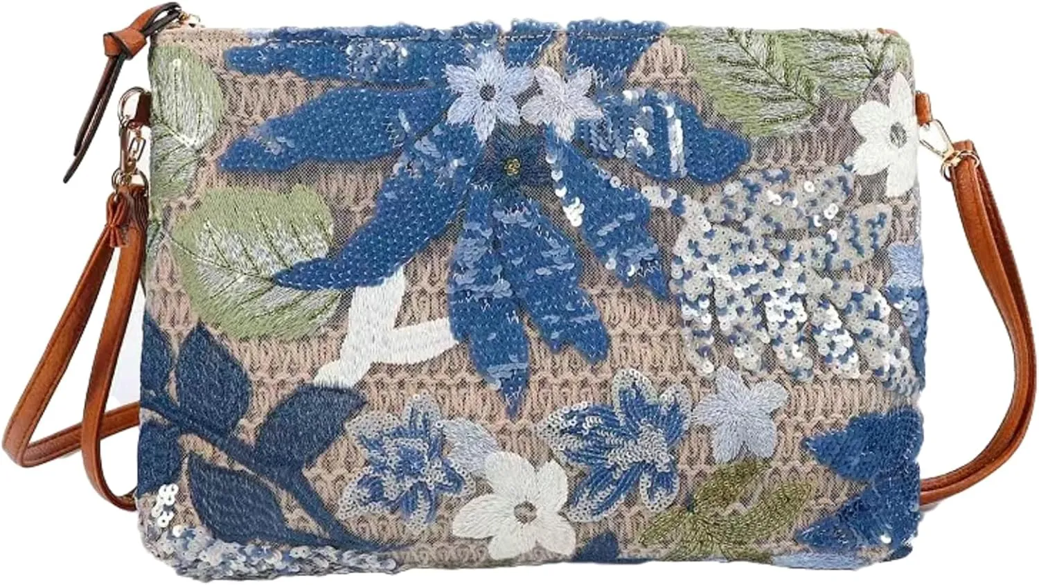 Straw Woven Evening Clutch Purses for Women Summer Sequin Embroidered Floral Crossbody Handbag Shoulder Satchel
