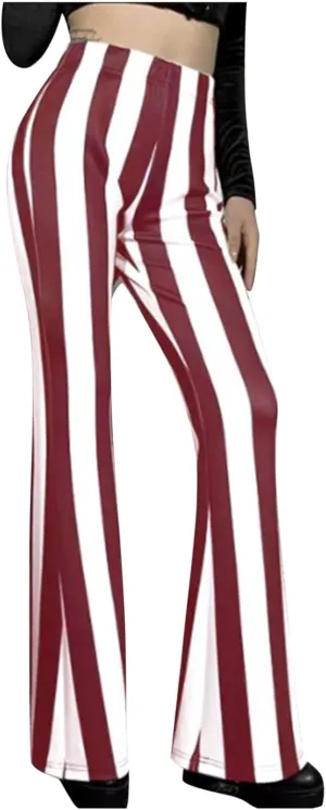 Stripe Vertical Bell High Flare Waist Women Long Pants Bottoms Trousers Stretch Plus Size Pants 7 Day Pants