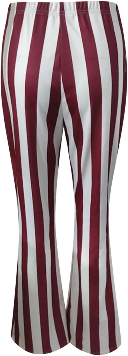 Stripe Vertical Bell High Flare Waist Women Long Pants Bottoms Trousers Stretch Plus Size Pants 7 Day Pants