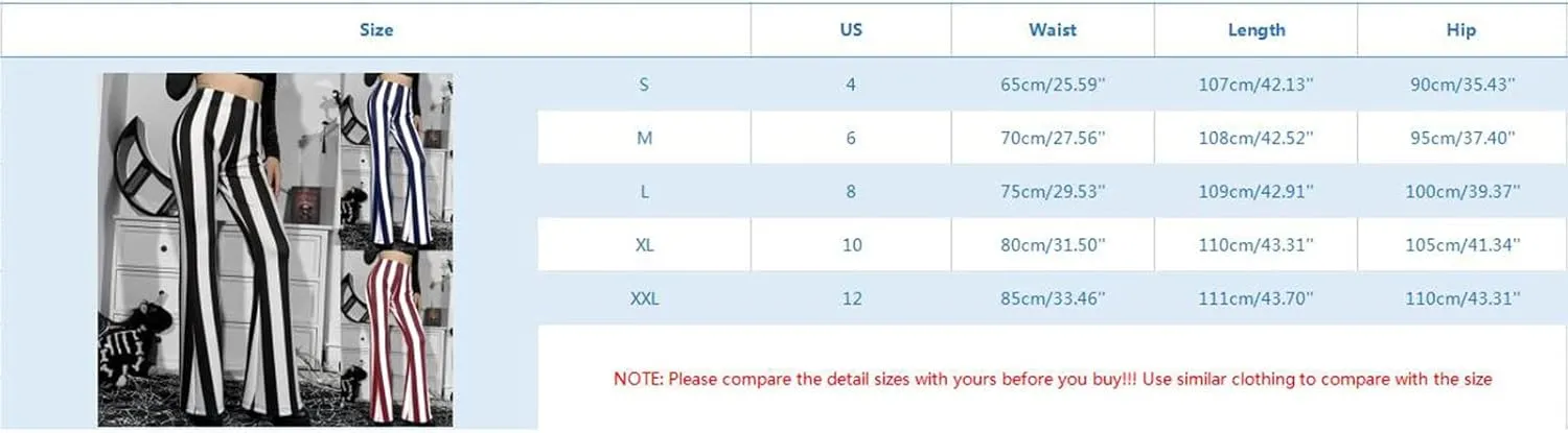 Stripe Vertical Bell High Flare Waist Women Long Pants Bottoms Trousers Stretch Plus Size Pants 7 Day Pants