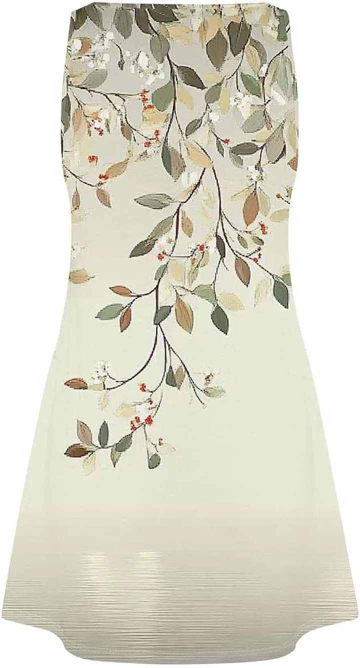 Summer Dress Summer Dresses for Women Beach Boho Sleeveless Vintage Floral Flowy Pocket Tshirt Tank Sundresses