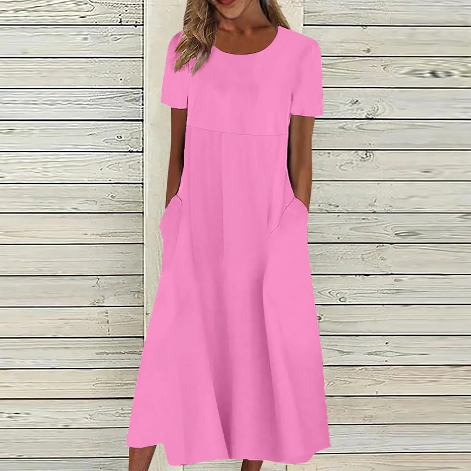 Summer Dresses for Women 2025 Casual Short Sleeve Scoop Neck Cozy Swing Beach Boho Tshirt Dress with Pockets