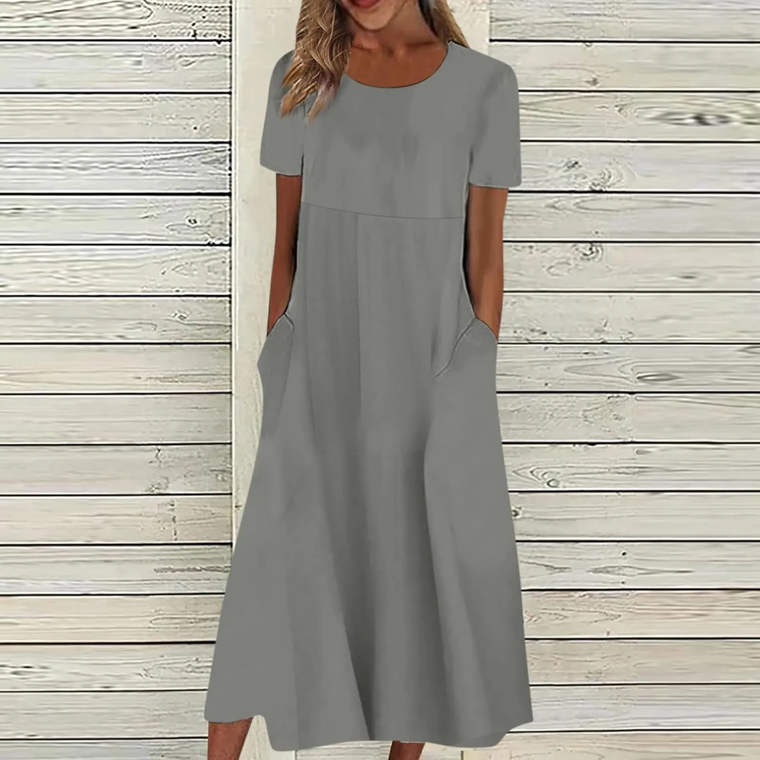 Summer Dresses for Women 2025 Casual Short Sleeve Scoop Neck Cozy Swing Beach Boho Tshirt Dress with Pockets