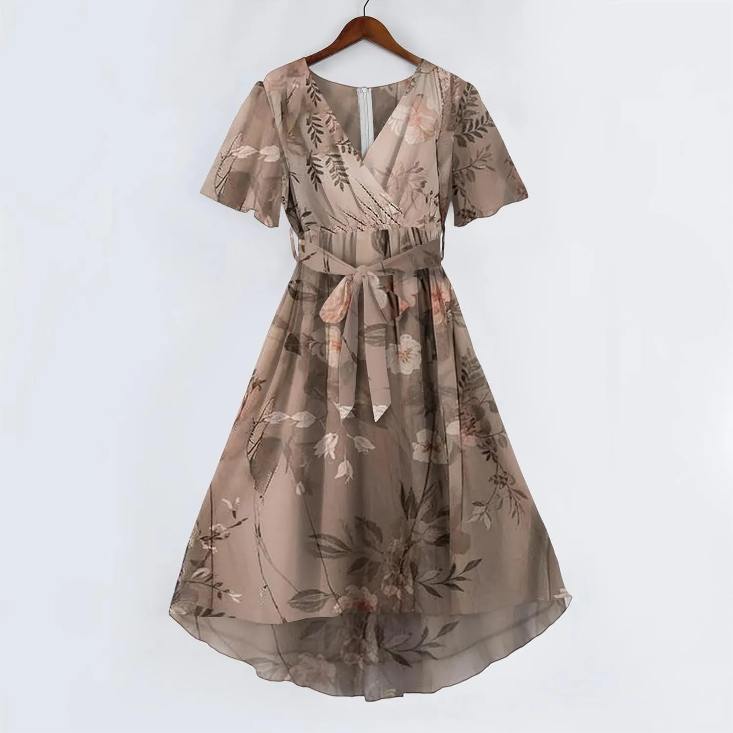 Summer Dresses for Women 2025 Casual Trendy Short Sleeve V-Neck Floral Printed Solid Vacation Cocktail Dress, S-2XL