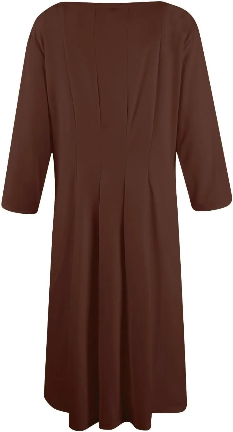 Summer Dresses for Women 2025 Round Neck 3/4 Sleeve Midi Dress Solid Color A Line Flowy Dress with Pockets