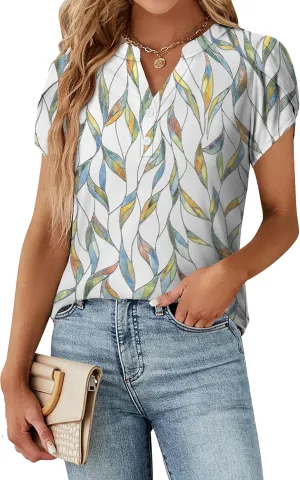 Summer Tops for Women Fashion V Neck Blouses Spring Short Sleeve Button Down Tshirts Ladies Tunics S-XXL