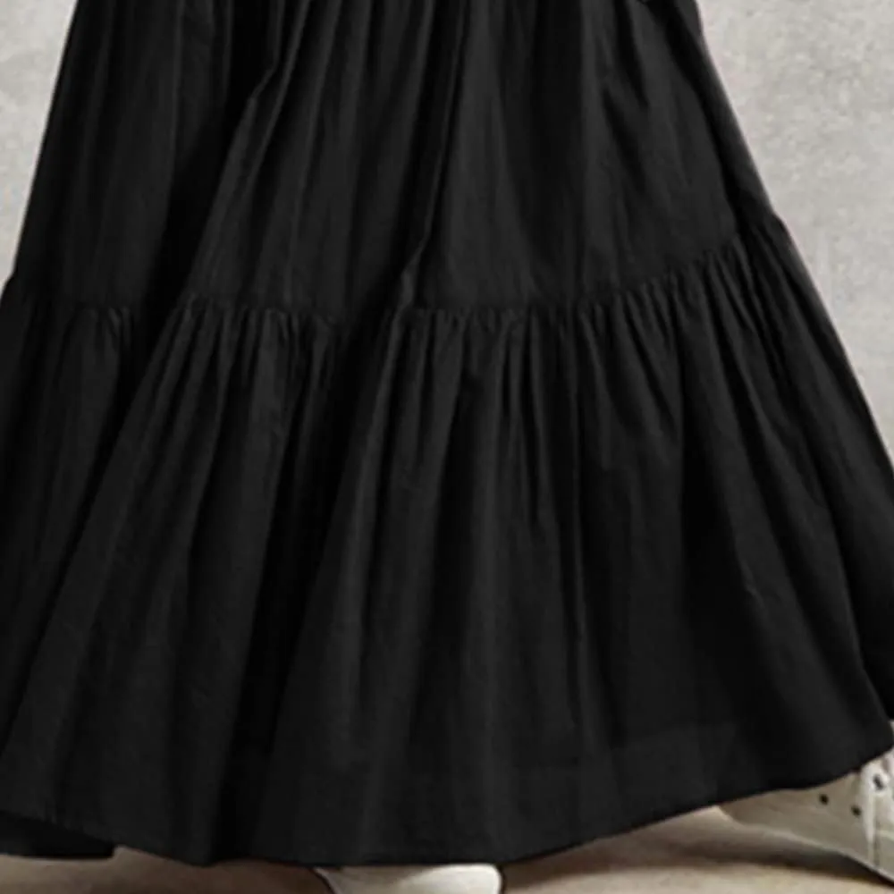 Summer Women Elastic High Waist Ruffle Maxi Long Skirt Flowy Tiered Pleated A Line Long Skirt Trendy Flared Skirts