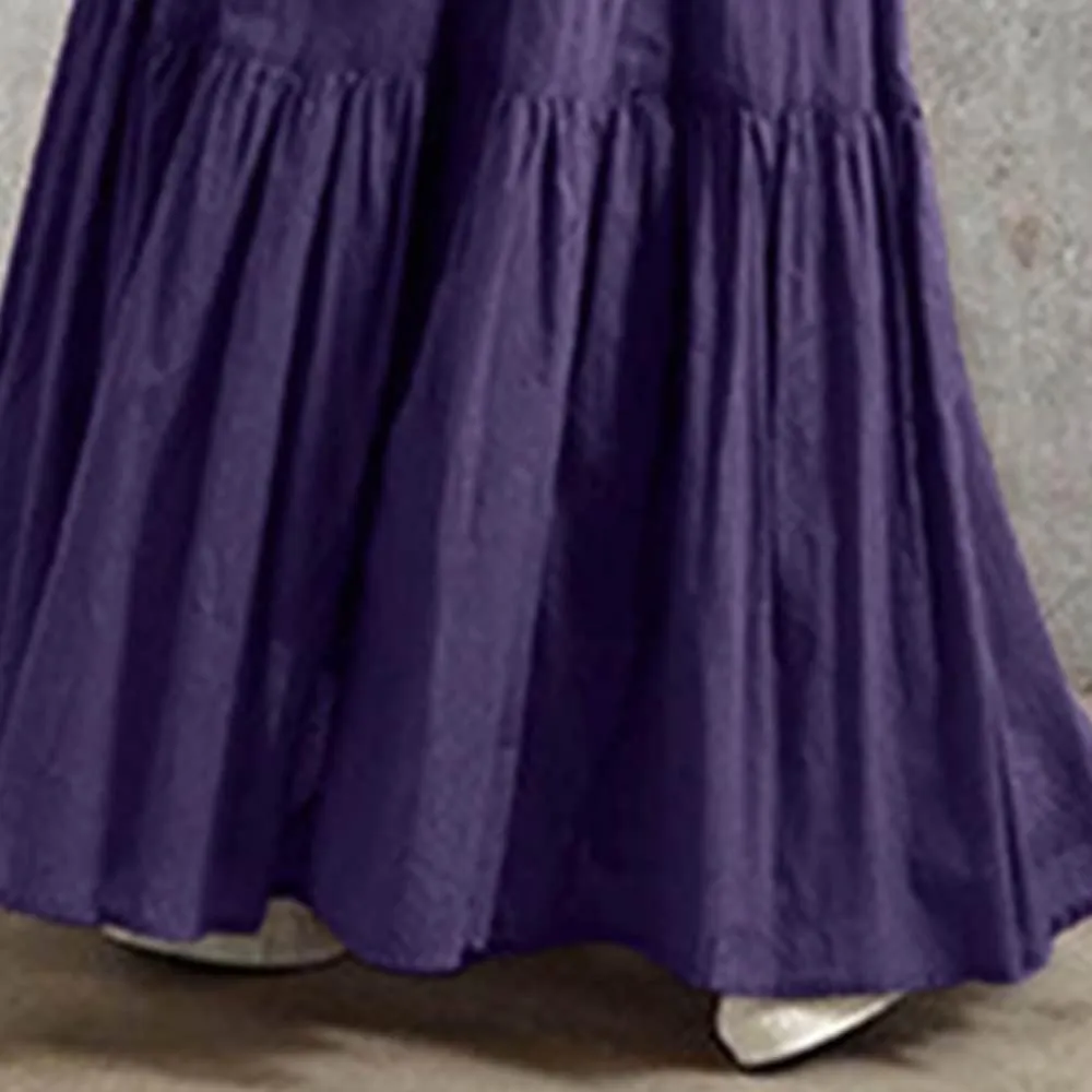 Summer Women Elastic High Waist Ruffle Maxi Long Skirt Flowy Tiered Pleated A Line Long Skirt Trendy Flared Skirts