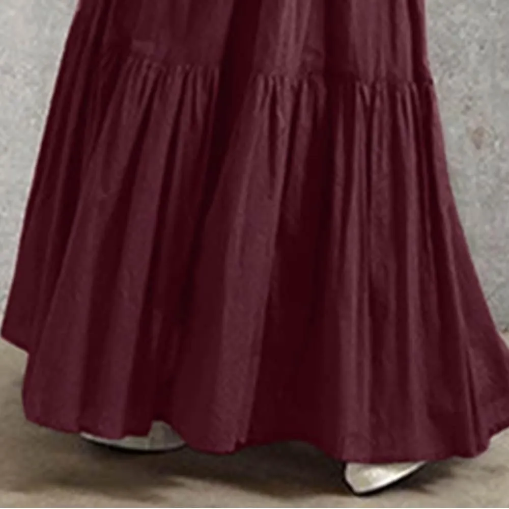 Summer Women Elastic High Waist Ruffle Maxi Long Skirt Flowy Tiered Pleated A Line Long Skirt Trendy Flared Skirts