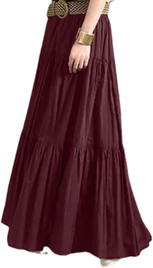 Summer Women Elastic High Waist Ruffle Maxi Long Skirt Flowy Tiered Pleated A Line Long Skirt Trendy Flared Skirts