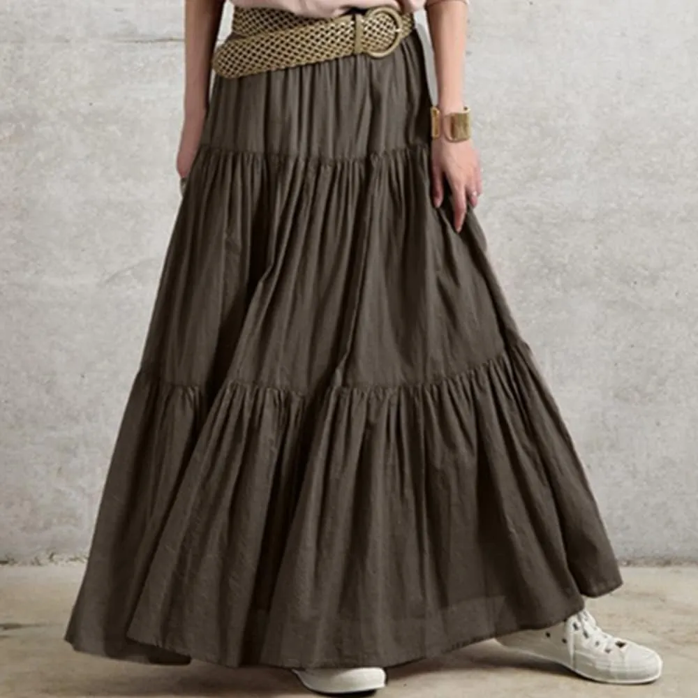 Summer Women Elastic High Waist Ruffle Maxi Long Skirt Flowy Tiered Pleated A Line Long Skirt Trendy Flared Skirts