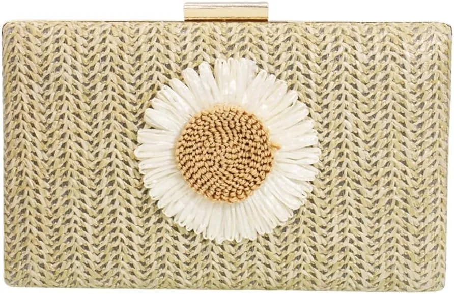 Sunflower Straw Clutch Purse for Women Summer Beach Purse Floral Woven Evening Clutch for Formal Party Travel