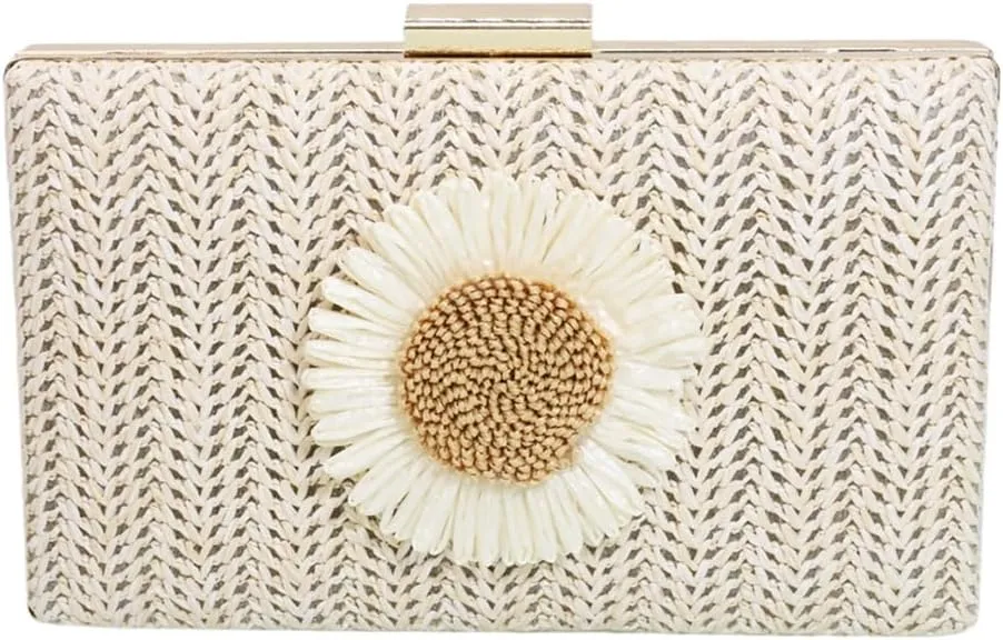 Sunflower Straw Clutch Purse for Women Summer Beach Purse Floral Woven Evening Clutch for Formal Party Travel