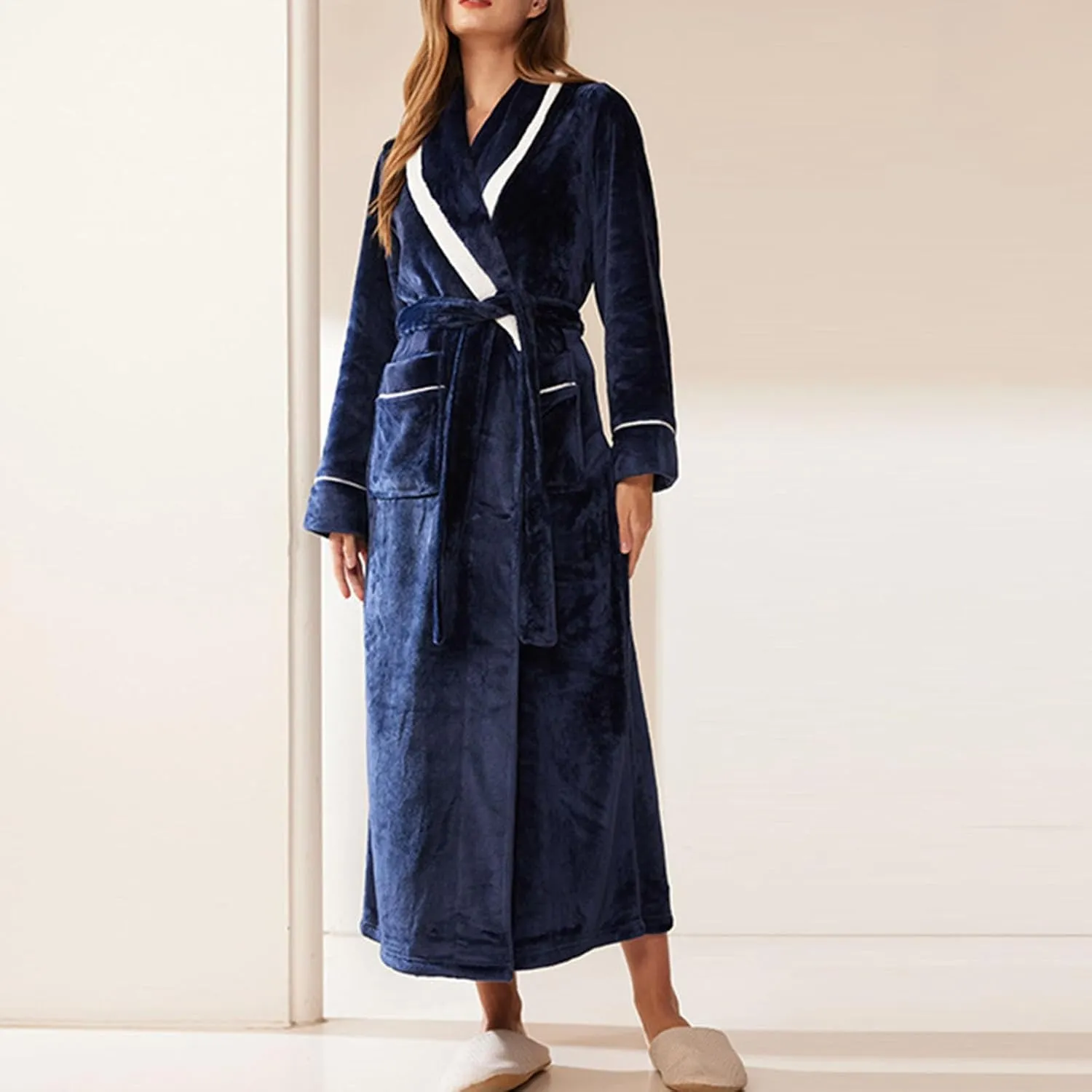 TANGNADE Womens Bathrobe Ladies Flannel Fleece Plush Warm Long Robes Comfy Home Wear Pajamas Nightgown Sleepwear