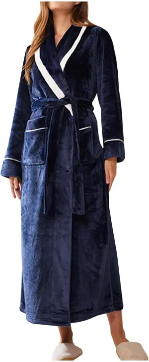 TANGNADE Womens Bathrobe Ladies Flannel Fleece Plush Warm Long Robes Comfy Home Wear Pajamas Nightgown Sleepwear
