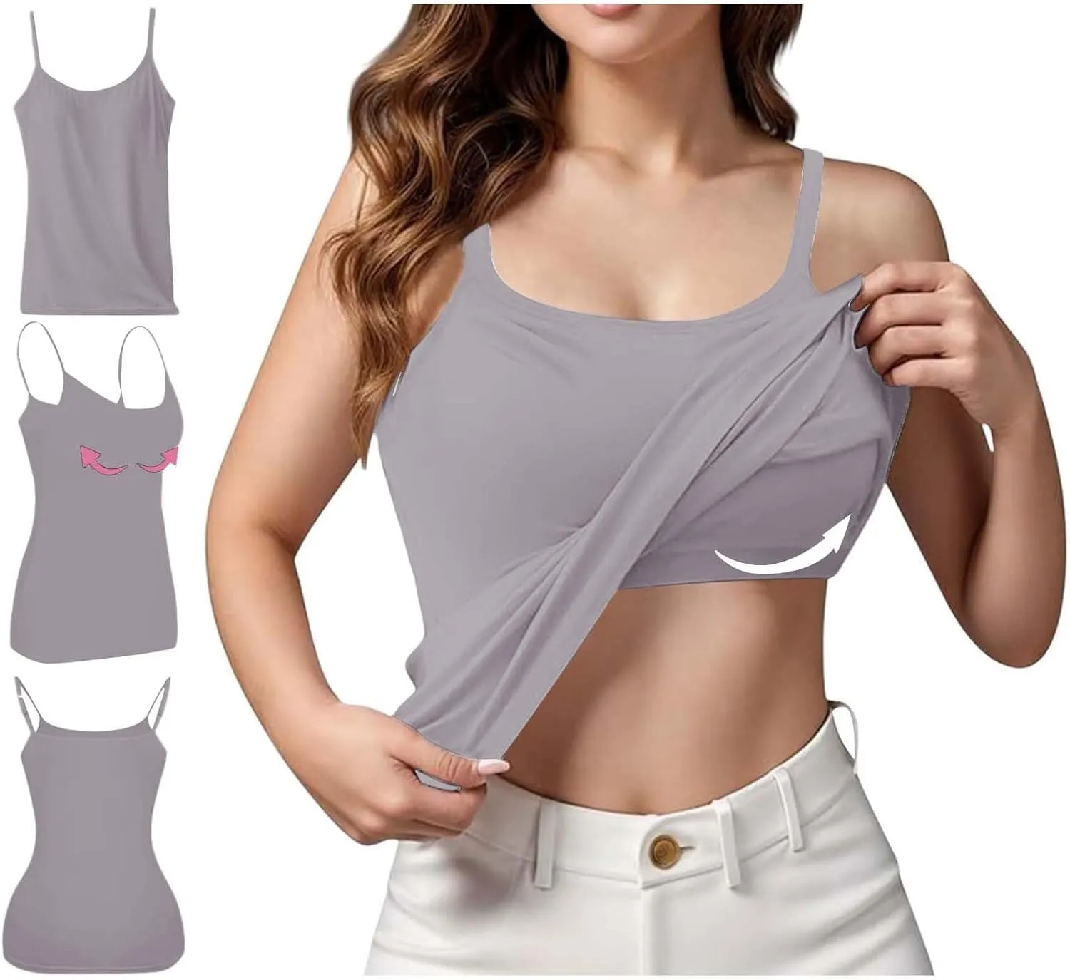 Tank Tops with Built in Bras for Women Sports Cute Cami Workout Plus Size Camisoles Spaghetti Strap Under Clothes