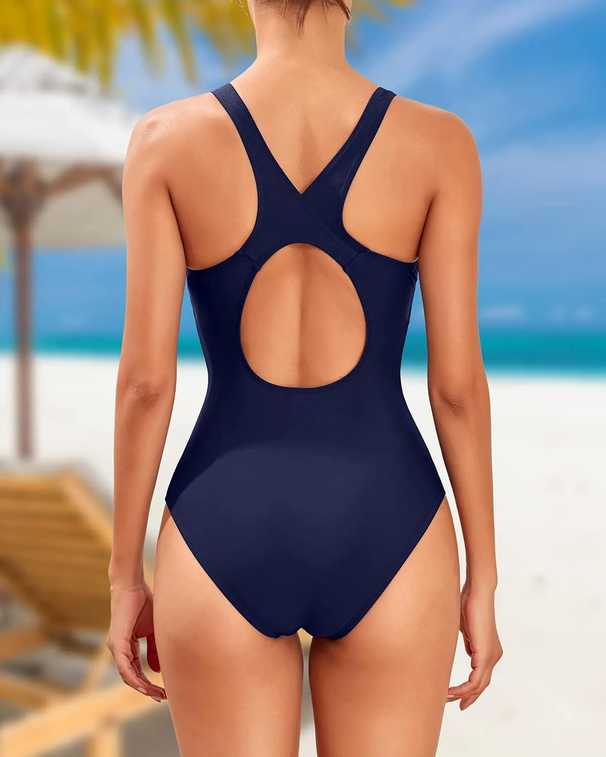 Tempt Me Women Athletic One Piece Swimsuits Sporty Racerback Bathing Suits Full Coverage Modest Swimwear