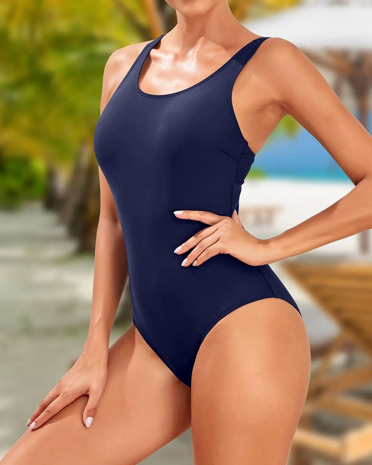 Tempt Me Women Athletic One Piece Swimsuits Sporty Racerback Bathing Suits Full Coverage Modest Swimwear