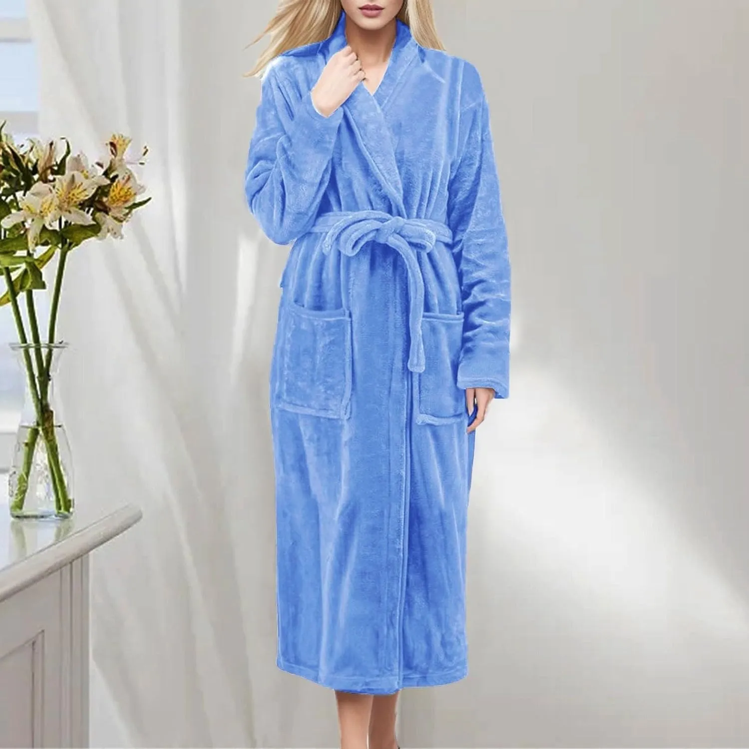 Terry Cloth Robes For Women Plus Size Soft Kimono Hooded Plush Shower Spa Bathrobe Long Sleeve Loungewear Nightgown