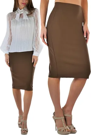 ToBeInStyle Women's Classic Bodycon Pencil Back Slit Scuba Skirt