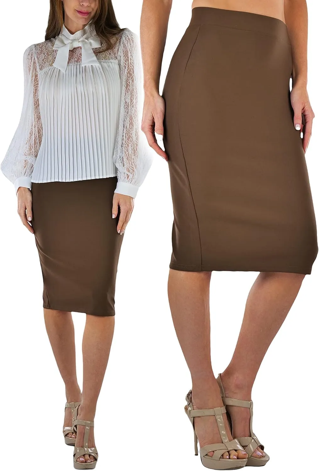 ToBeInStyle Women's Classic Bodycon Pencil Back Slit Scuba Skirt