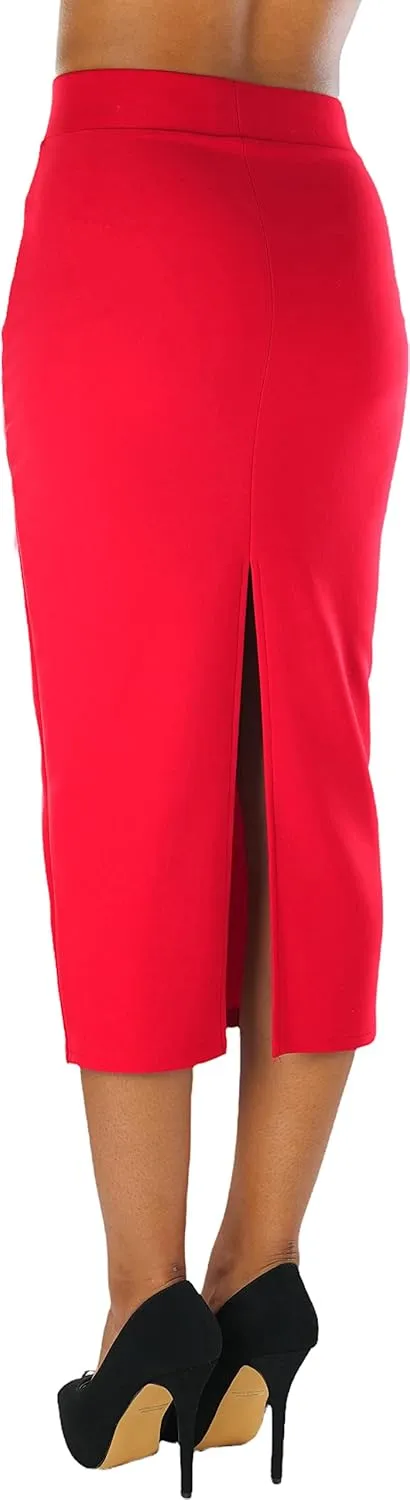 ToBeInStyle Women's Classic Bodycon Pencil Back Slit Scuba Skirt