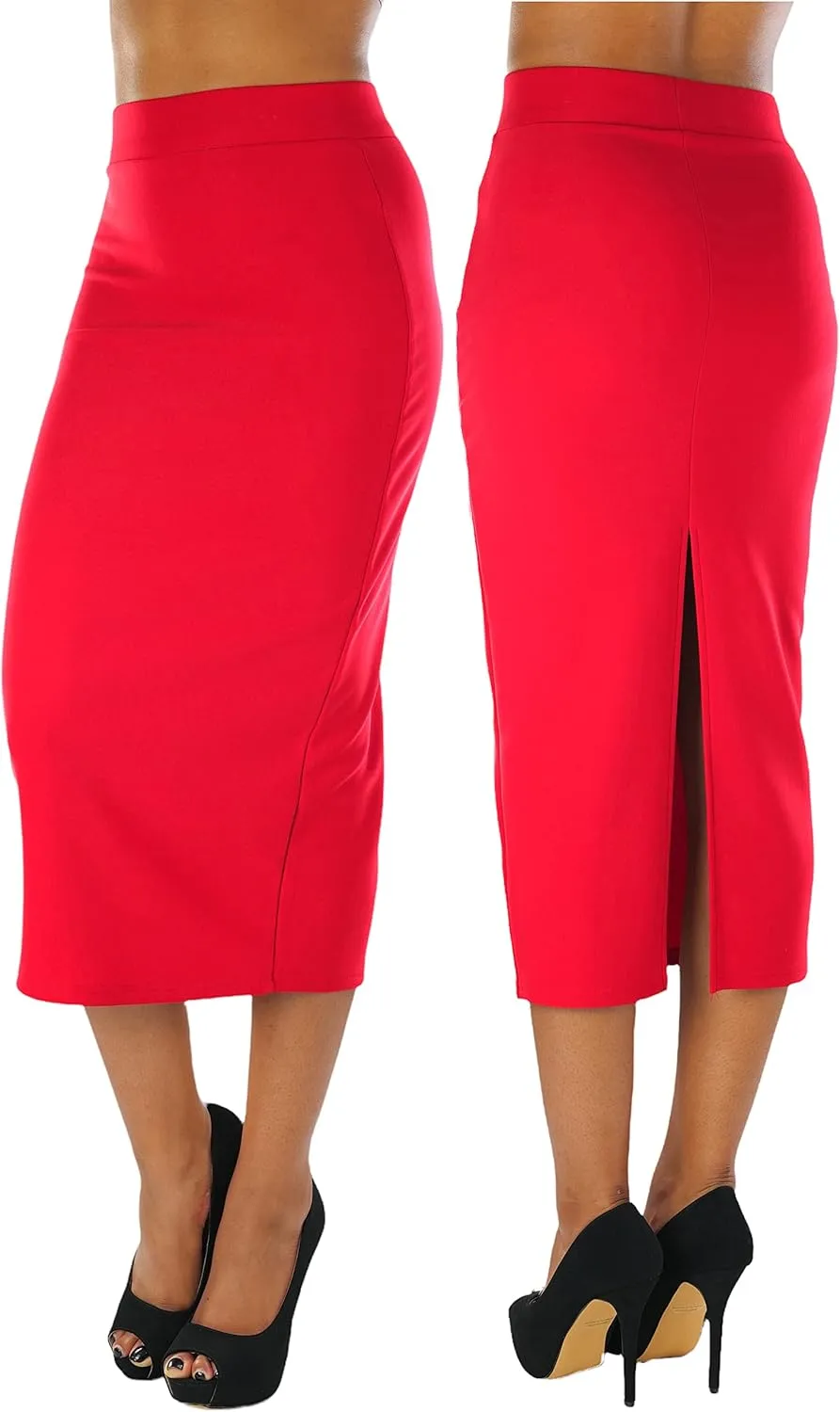ToBeInStyle Women's Classic Bodycon Pencil Back Slit Scuba Skirt