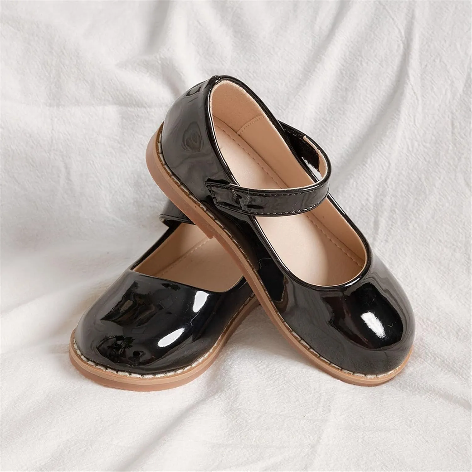Toddler Girls Mary Jane Dress Shoes Ballet Flat Little Girls Soft Leather Slip-On Girls Slippers Light up