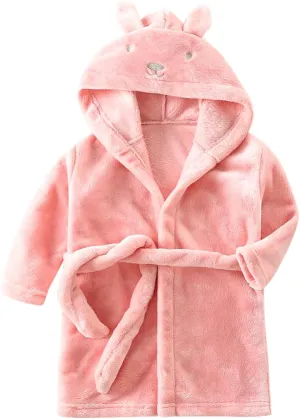 Towel Fleece Bathrobe leepwear Toddler Soft ajamas Warm Flannel Baby Boys Girls Robe Hooded Kids Clothes (Pink, 3-4 Years)