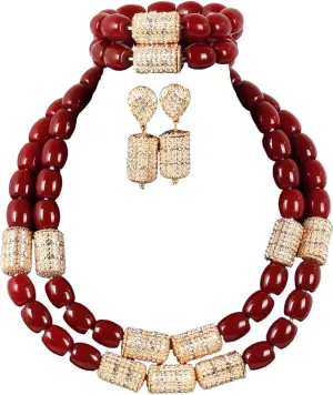 Two Layers Resin African Jewelry Set Dubai Gold Chunky Bridal Costume Necklace Set Gift Jewelry