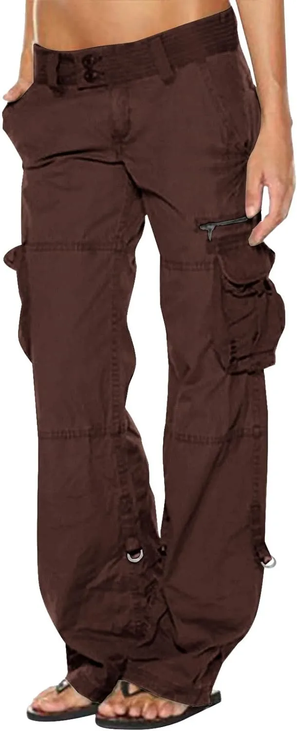 Uillui Womens Relaxed Fit Baggy Cargo Pants Y2K Teen Girls Trendy Low Waist Parachute Pants Wide Leg Trousers Hiking Pants