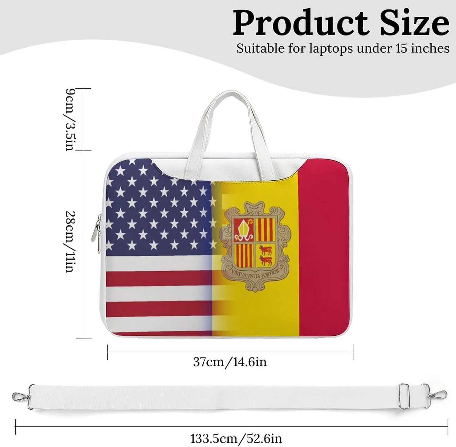 U.S.A Andorran Flag Leather Bag Laptop Case Slim Water Resistant Computer Bags with Handle Briefcase for Work