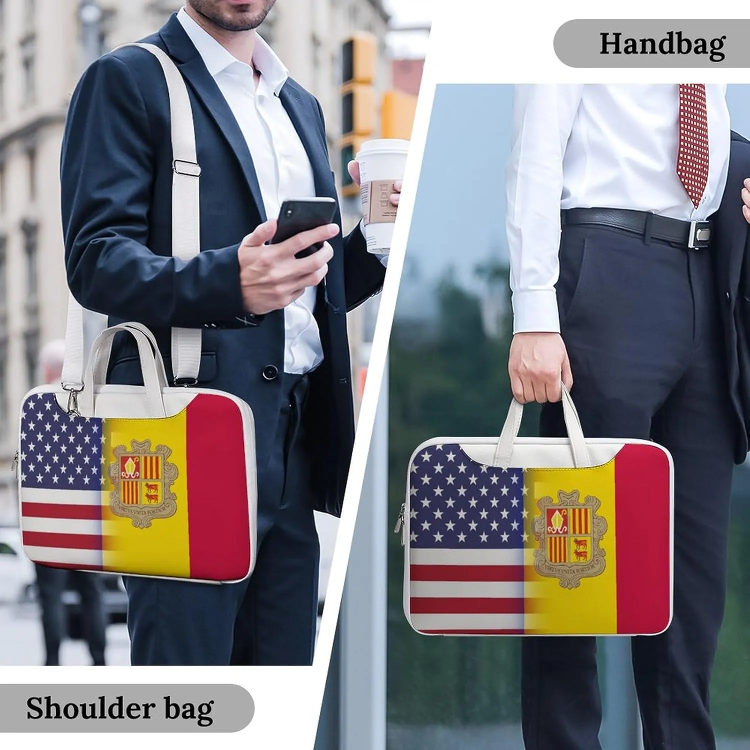 U.S.A Andorran Flag Leather Bag Laptop Case Slim Water Resistant Computer Bags with Handle Briefcase for Work