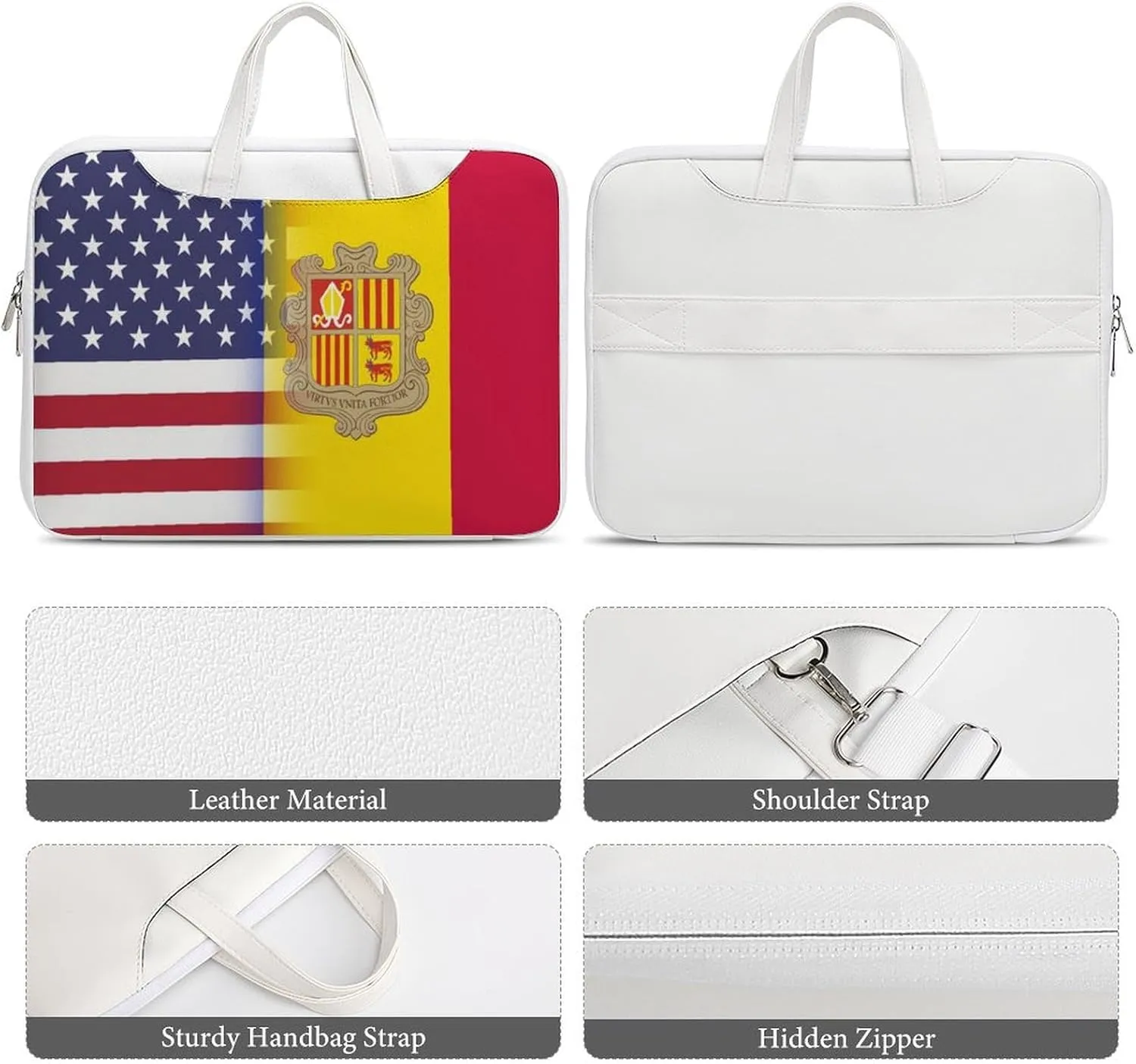 U.S.A Andorran Flag Leather Bag Laptop Case Slim Water Resistant Computer Bags with Handle Briefcase for Work