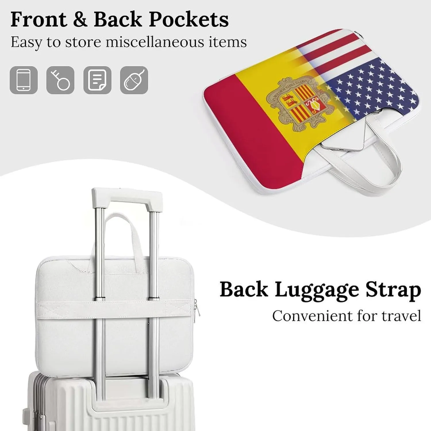 U.S.A Andorran Flag Leather Bag Laptop Case Slim Water Resistant Computer Bags with Handle Briefcase for Work
